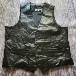 Leather Loft Black Leather Vest‎ Mens Size 44 Button Up Sleeveless Biker Style